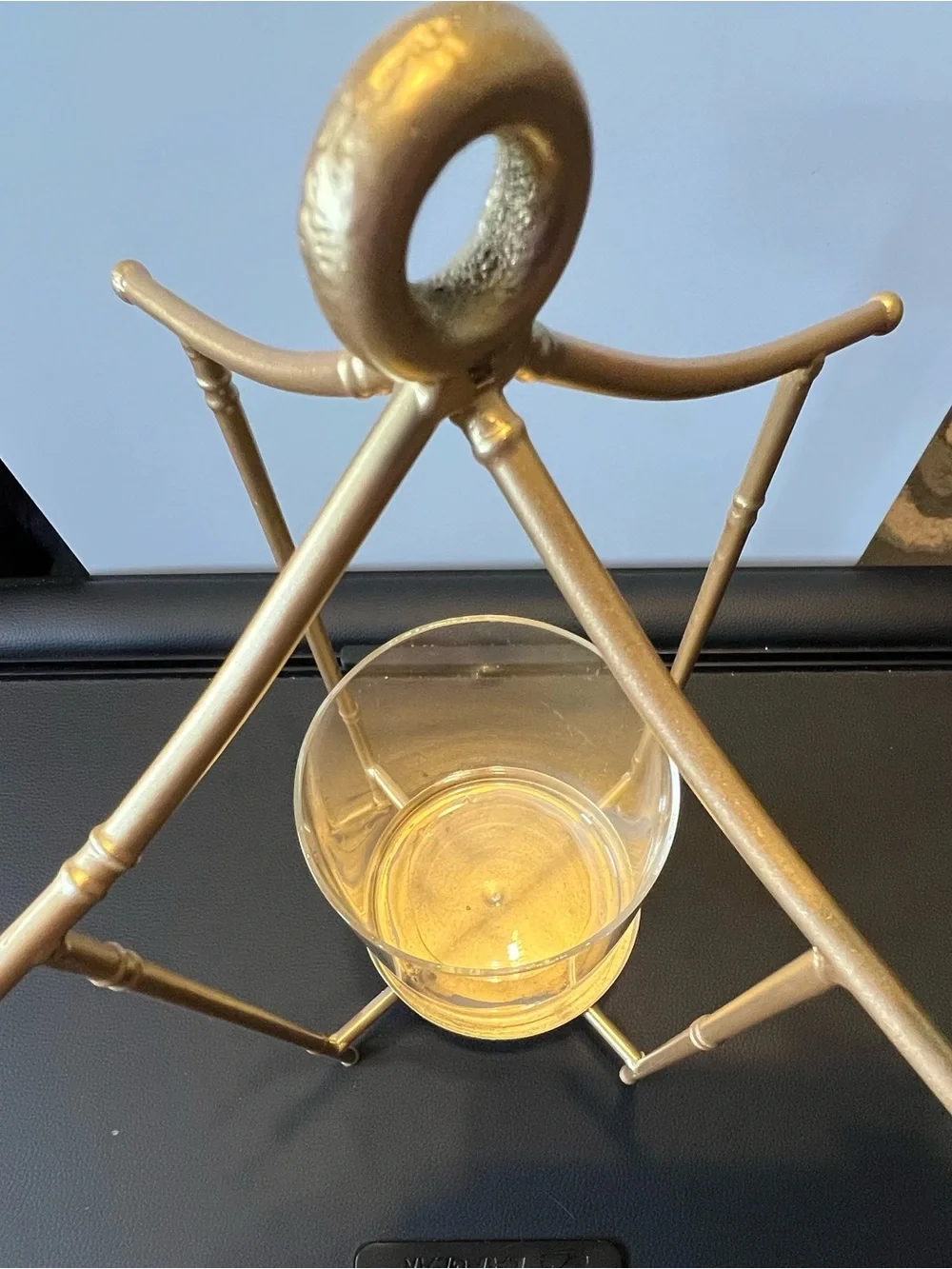 Set of 2 Gold Faux Bamboo Hurricane Candle Holders Pagoda Lanterns